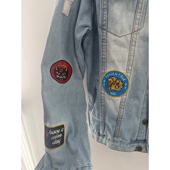 BROOKLYN CLOTH Button Down Patches Blue Denim Jean Jacket Women's Size Medium... - Picture 4 of 16